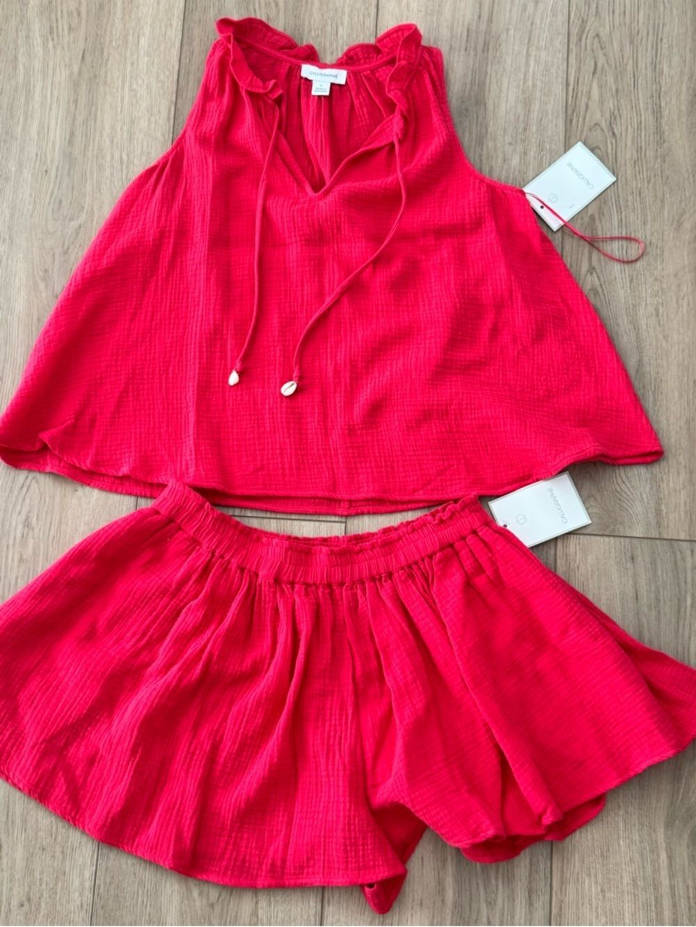 Anthropologie gauze Bright Pink Sleeveless Tank Top with Ruffle Neck